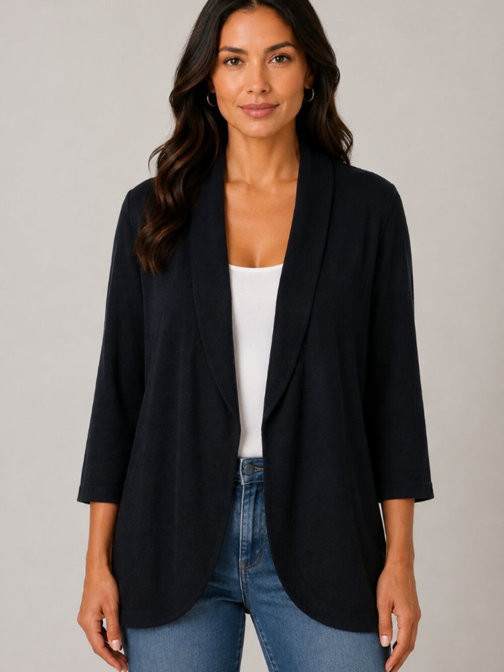 212 Collection XL Navy Open Front Cardigan Rayon Nylon Lightweight Knit